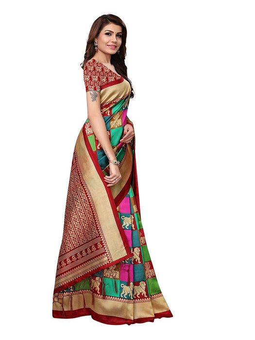 Maroon, Multi Color Poly Silk Saree only in Bigswipe