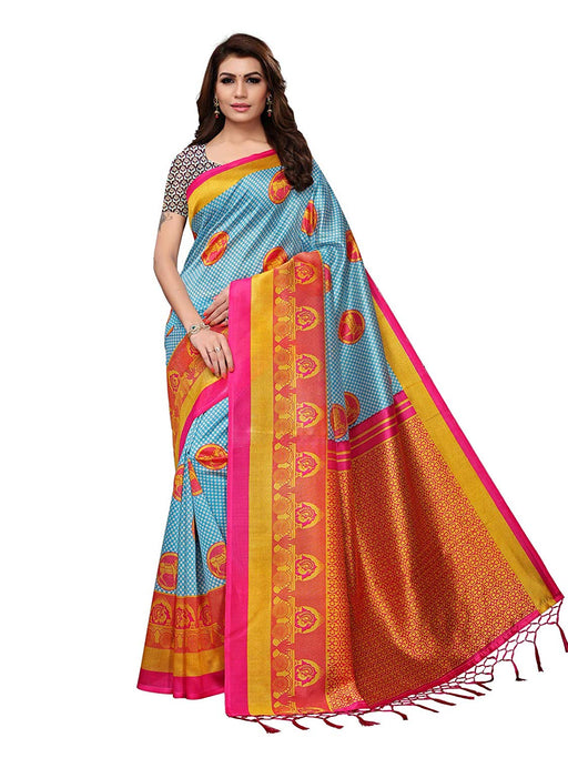 Blue, Multi Color Poly Silk Saree only in Bigswipe