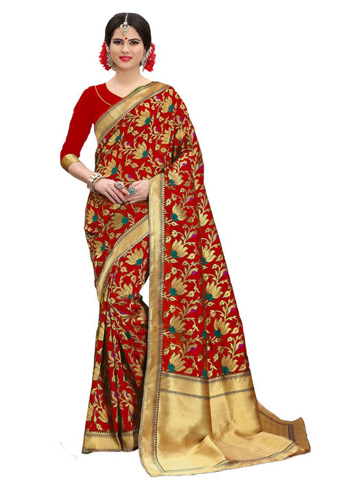 Maroon, Golden Color Poly Silk Saree only in Bigswipe