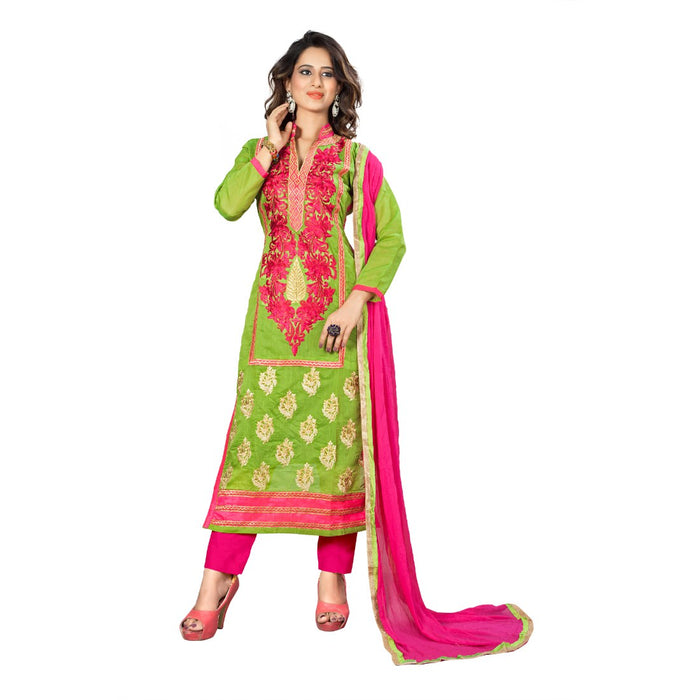 Chanderi Fabric Green Color Dress Material only in Bigswipe