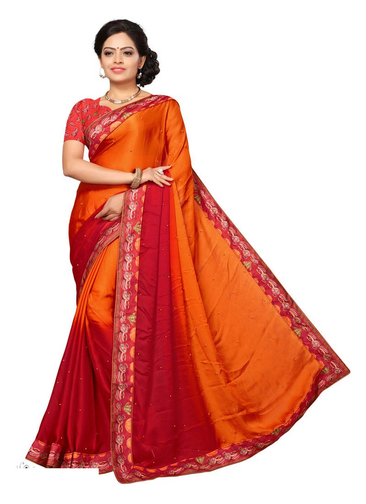 Orange, Maroon Color Chiffon Saree only in Bigswipe