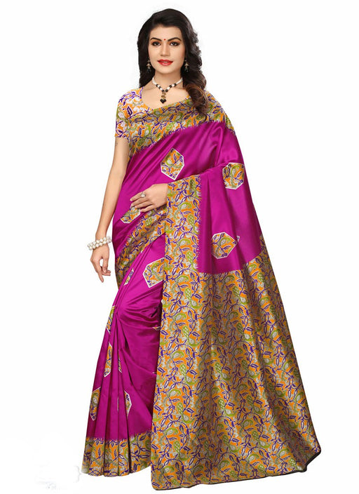 Pink, Multi Color Poly Silk Saree only in Bigswipe