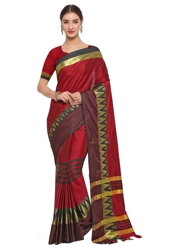 Maroon, Black Color Poly Silk Saree only in Bigswipe