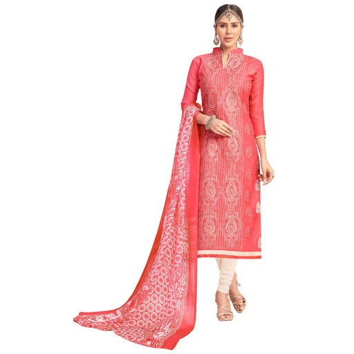 Chanderi Fabric Peach Color Dress Material only in Bigswipe