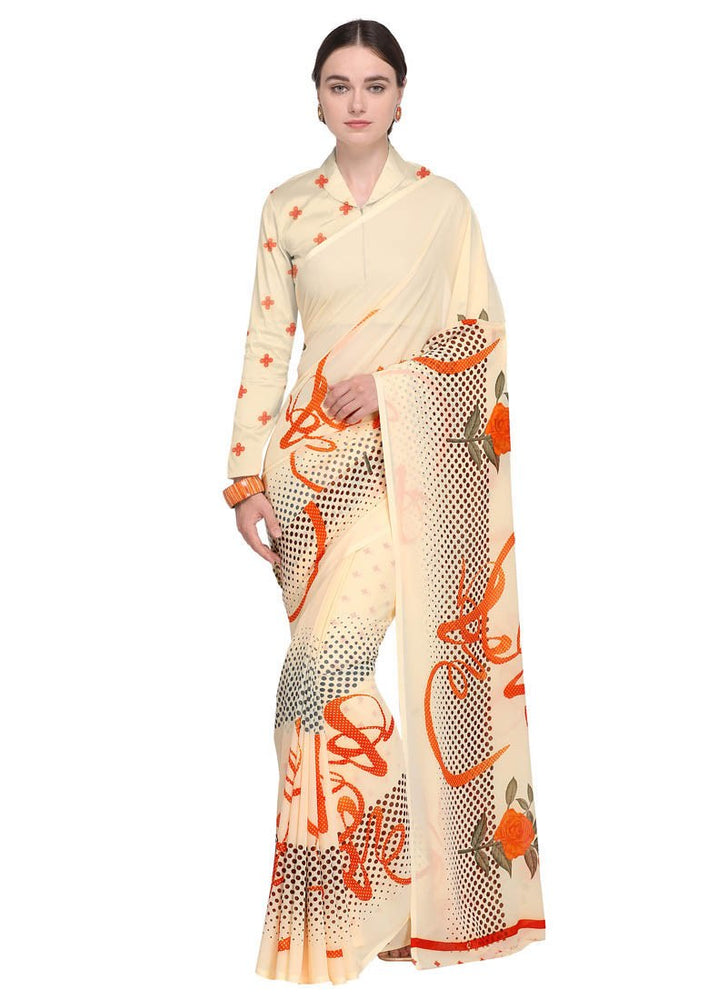 Cream, Orange Color  Georgette Saree only in Bigswipe