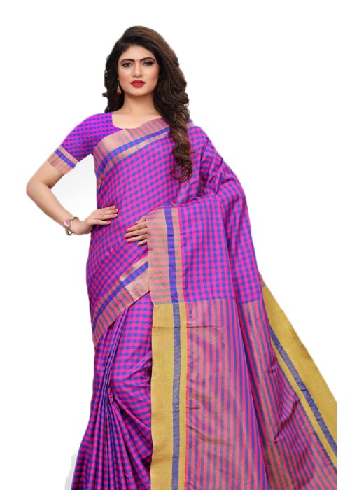 Pink, Purple Color Poly Silk Woven Checks Work Saree only in Bigswipe