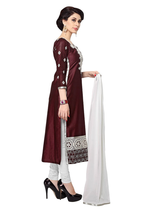 Womens Designer Maroon Cotton Partywear Salwar Suit Dress Material For Womens