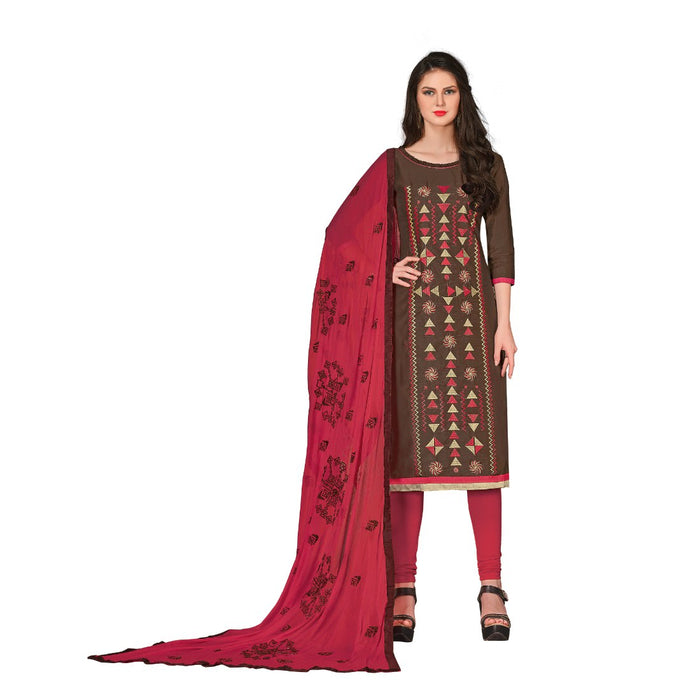 Chanderi Fabric Brown Color Dress Material only in Bigswipe