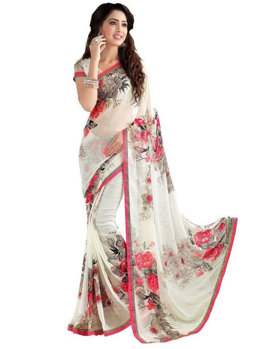 Off White,Multi Color Georgette Saree only in Bigswipe