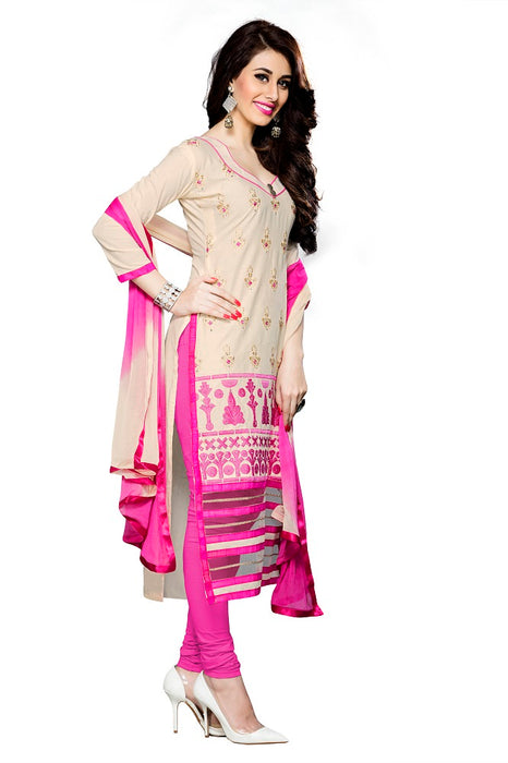 Womens Designer Cream Cotton Partywear Salwar Suit Dress Material For Womens