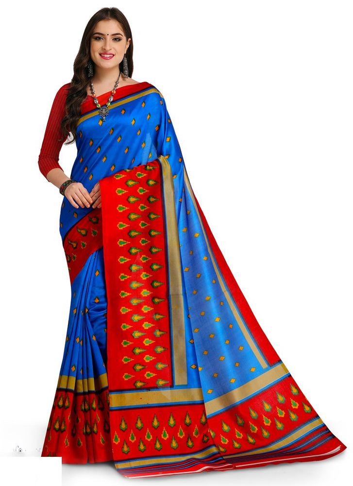 Blue, Red Color  Poly Silk Saree only in Bigswipe