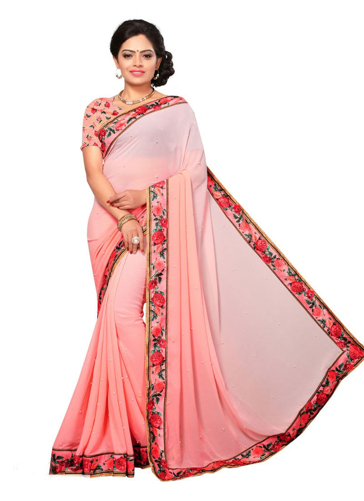 Pink Color Chiffon Saree only in Bigswipe