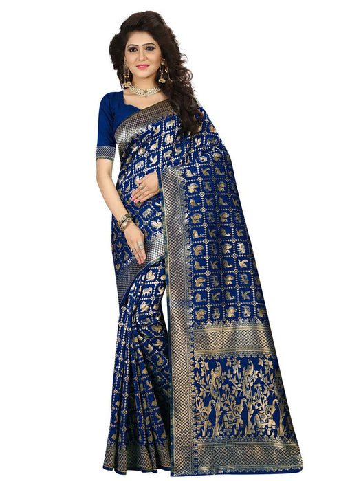 Navy Blue Color  Poly Silk Saree only in Bigswipe