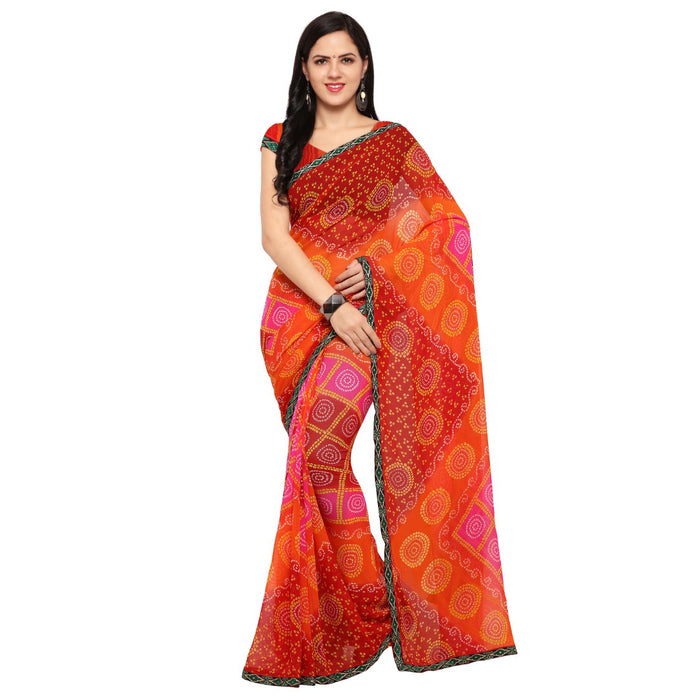 Georgette Fabric Red Color Saree with Blouse only in Bigswipe