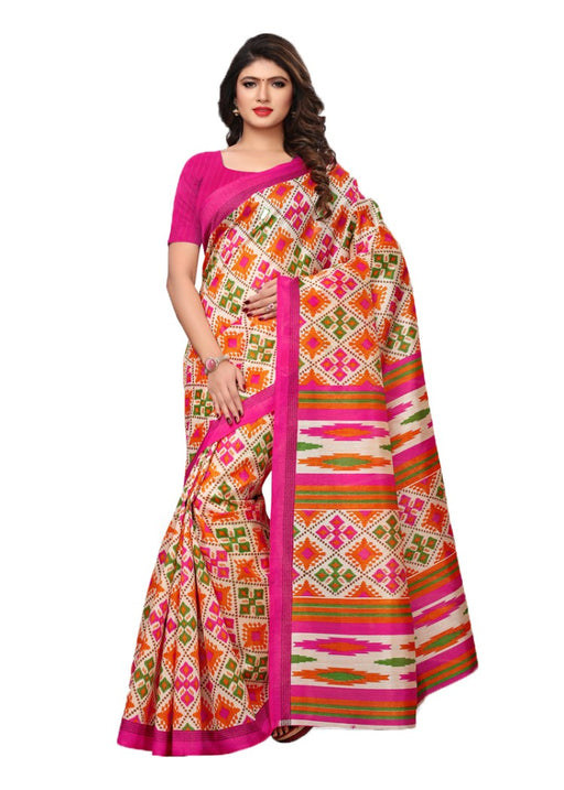 Beige, Pink, Multi Color Bhagalpuri Silk Plain Work Saree only in Bigswipe