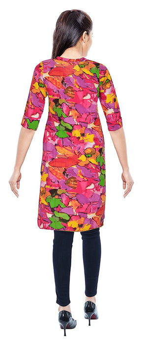 Women's Pink Cotton Printed Casual Knee Length Kurti