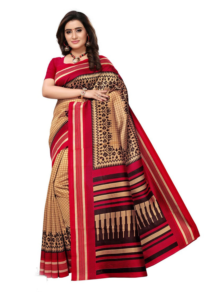 Maroon, Brown, Beige Color  Poly Silk Saree only in Bigswipe