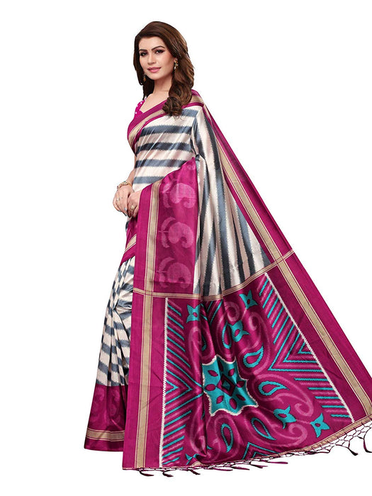 Off White, Pink Color Poly Silk Saree only in Bigswipe