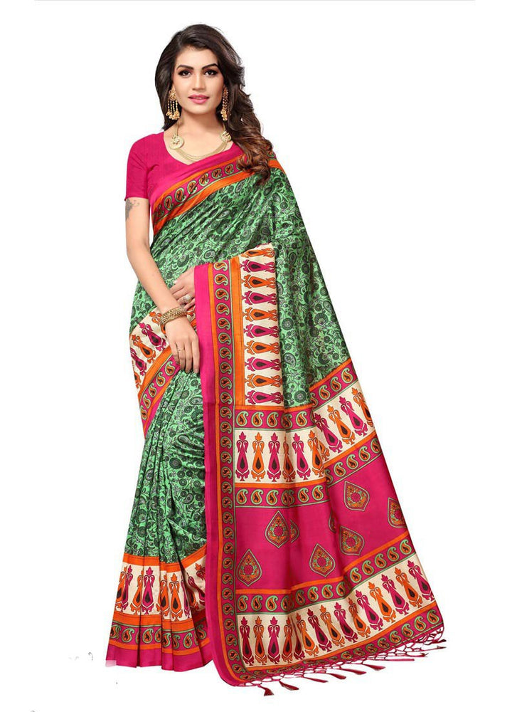 Green, Pink Color  Poly Silk Saree only in Bigswipe