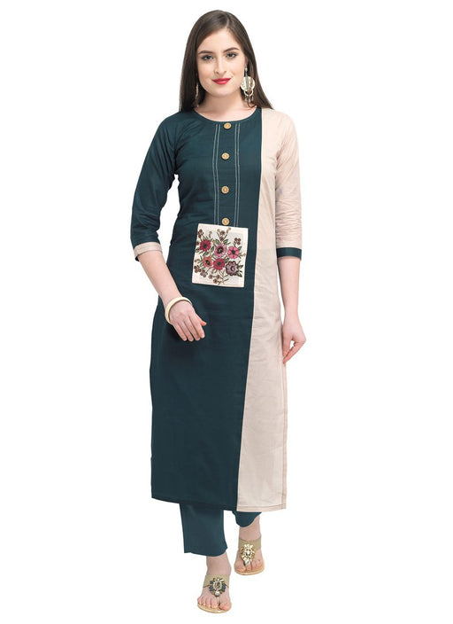 Beige, Green (Peacock Green) Color Digital Patch Cambric Cotton Kurti only in Bigswipe