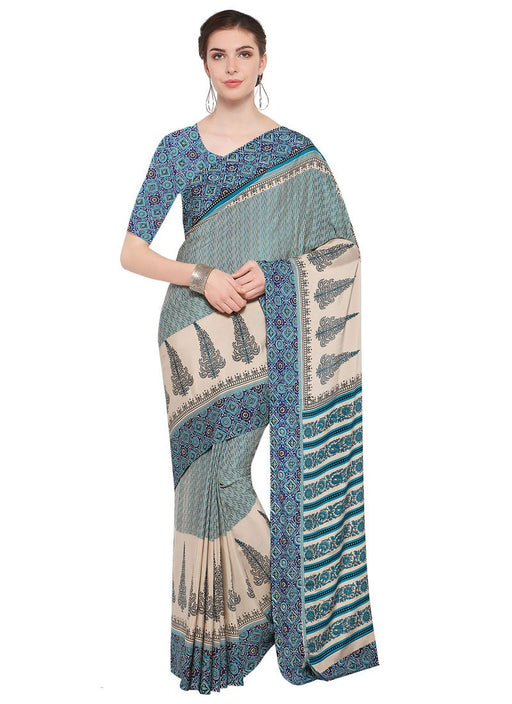 Beige, Blue, Multi Color Crepe Saree only in Bigswipe