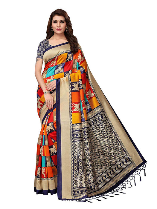 Navy Blue, Multi Color Poly Silk Saree only in Bigswipe