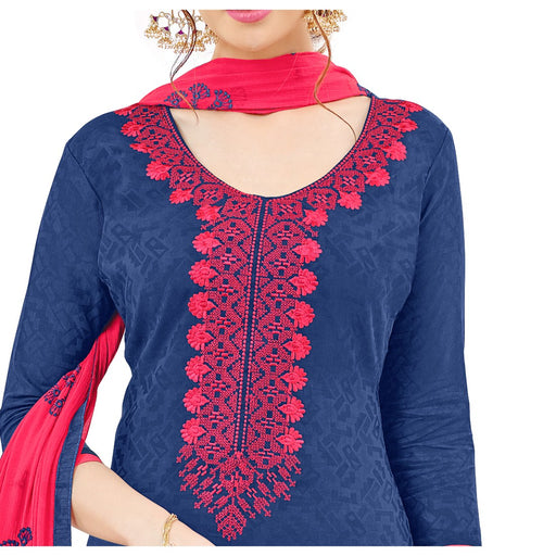 Cotton Jacquard Fabric Blue Color Dress Material only in Bigswipe