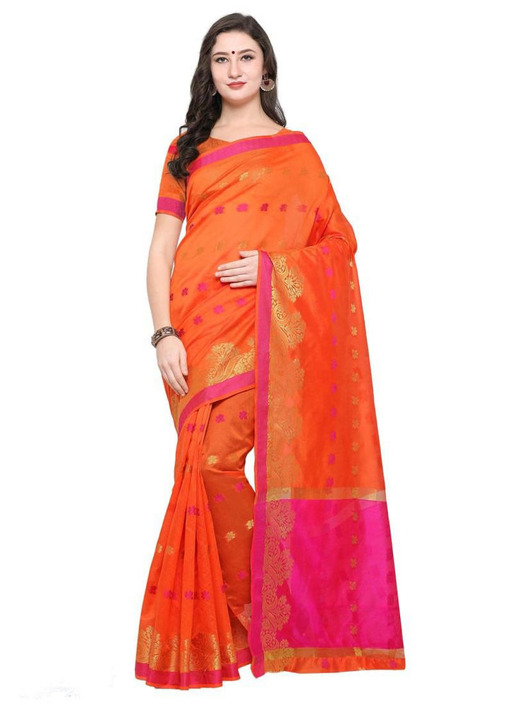 Orange Color Poly Silk Saree only in Bigswipe