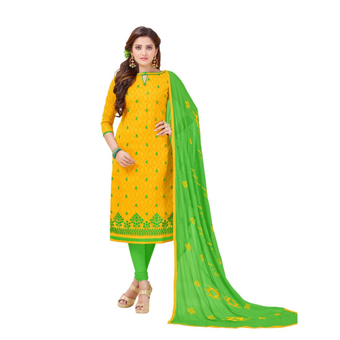 Cotton Jacquard Fabric Yellow Color Dress Material only in Bigswipe