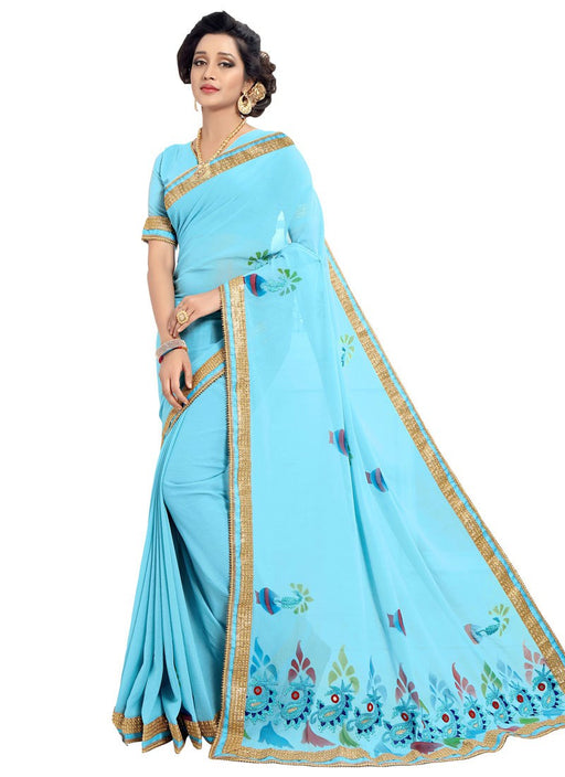 Light Blue Color Georgette Saree only in Bigswipe