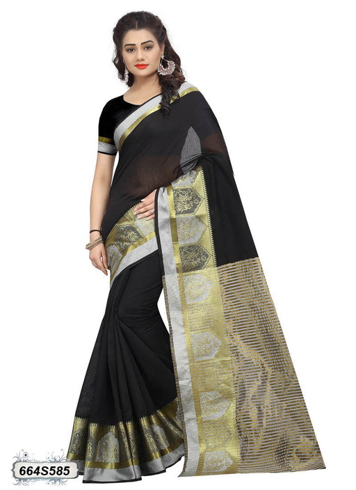 Black, Grey Color Cotton Silk Saree only in Bigswipe