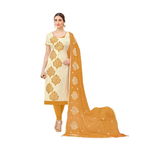 Cotton Jacquard Fabric Cream Color Dress Material only in Bigswipe