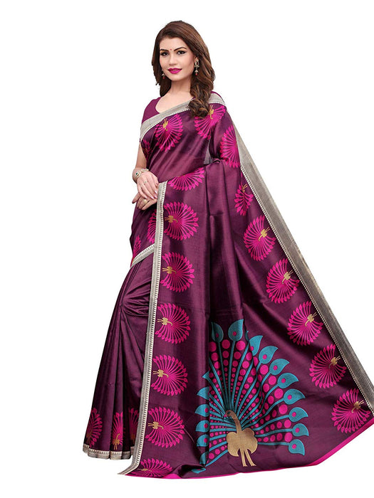 Purple, Multi Color Poly Silk Saree