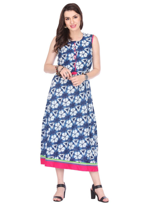 Blue,White Color Printed Cambric Cotton Kurti only in Bigswipe