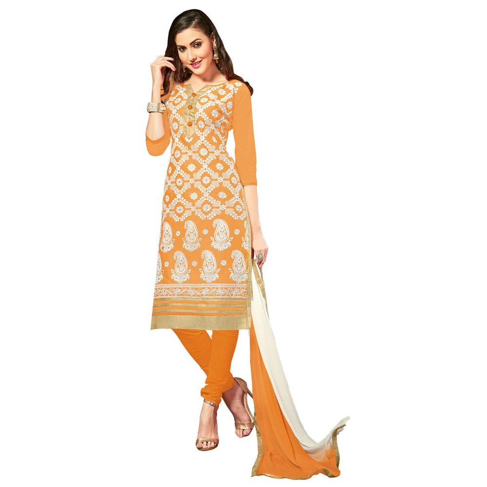 Glaze Cotton Fabric Orange Color Dress Material only in Bigswipe