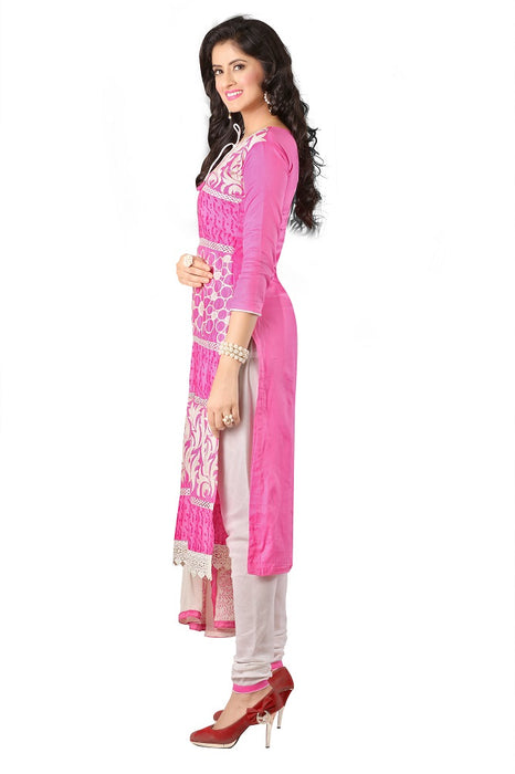 Women's Women's Cotton Embroidered Dress Material (MDMHK07 Pink)