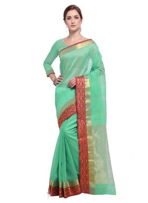 Green Color Poly Cotton Saree only in Bigswipe