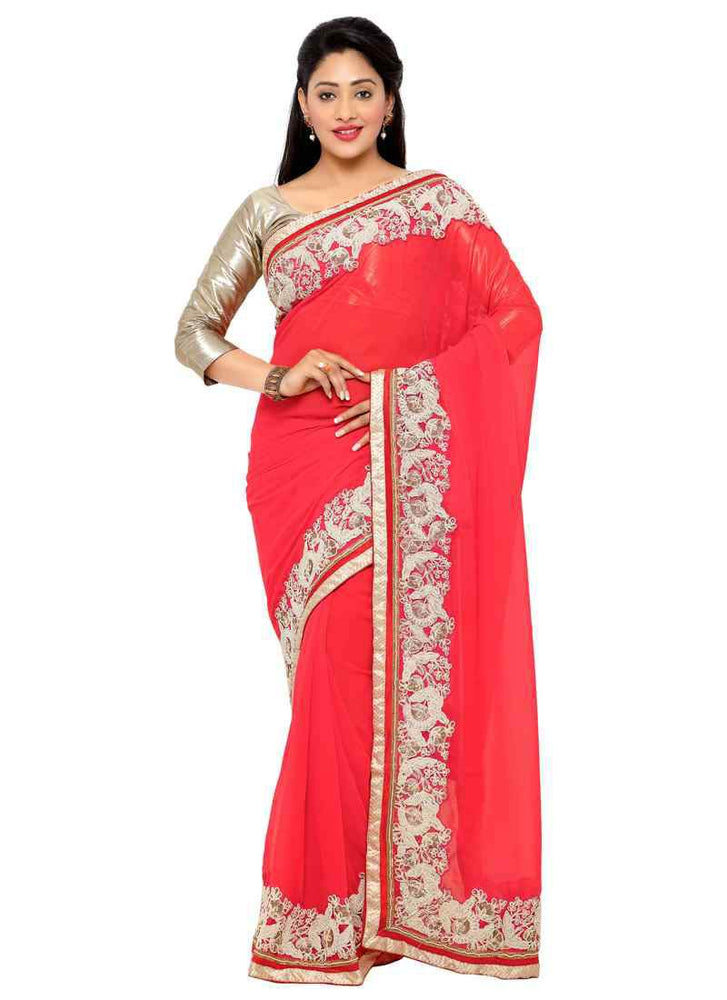 Peach Red Color Georgette Saree only in Bigswipe