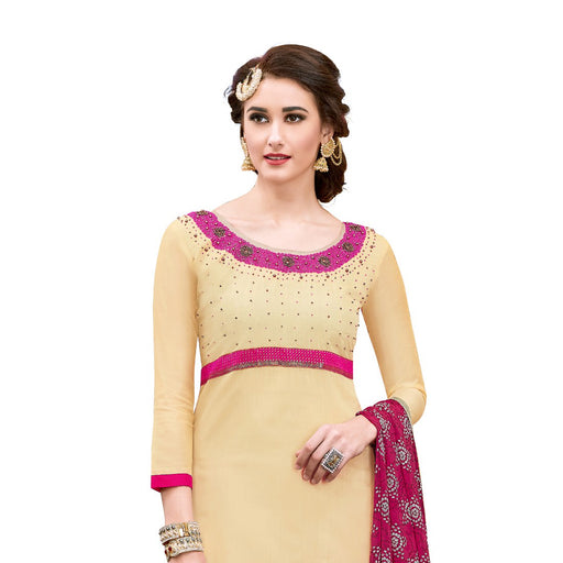 Chanderi Cotton Fabric Beige Color Dress Material only in Bigswipe