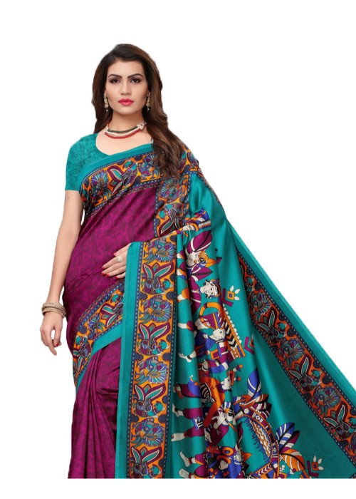 Magenta, Multi Color Poly Silk Printed Work Saree only in Bigswipe