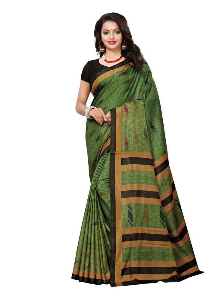 Green, Black Color  Vichitra Silk (Art Silk) Saree only in Bigswipe