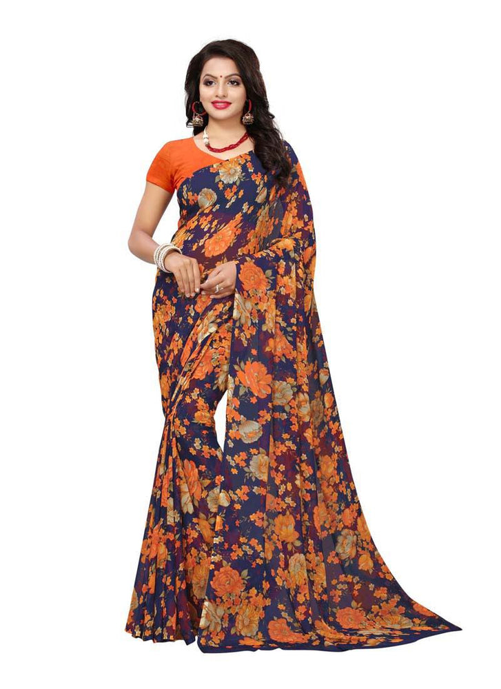 Navy Blue, Multi Color  Georgette Saree only in Bigswipe