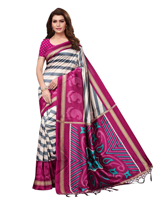 Off White, Pink Color Poly Silk Saree only in Bigswipe