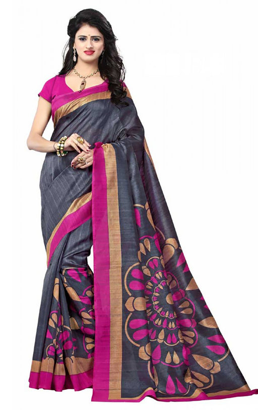 Printed Bhagalpuri Art Silk Navy Blue with Multicolor Saree only in Bigswipe