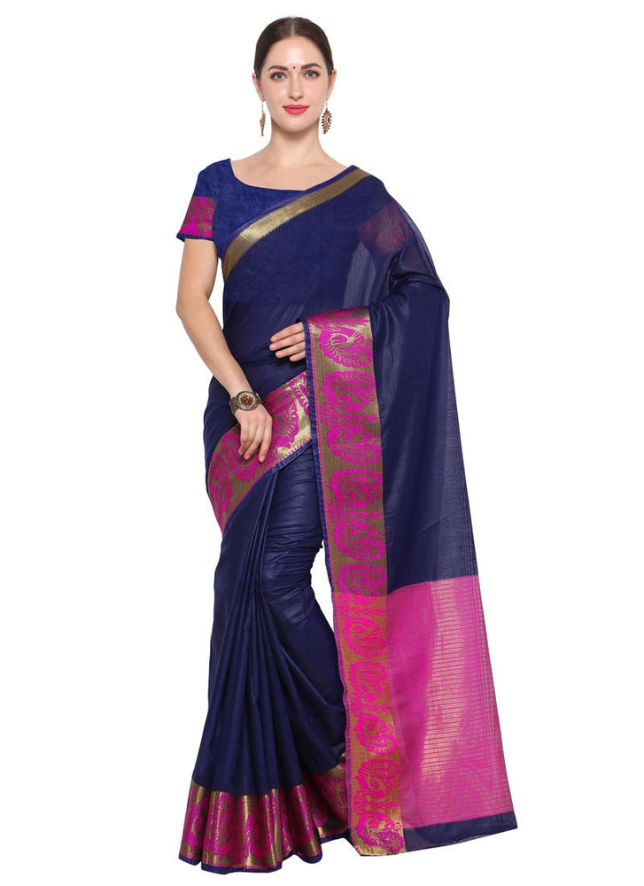 Navy Blue Color Cotton Silk Saree only in Bigswipe