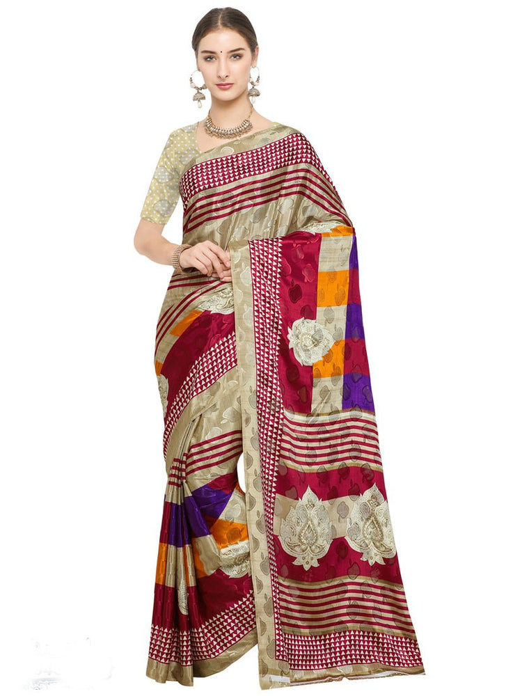 Maroon, Beige Color Crepe Saree only in Bigswipe