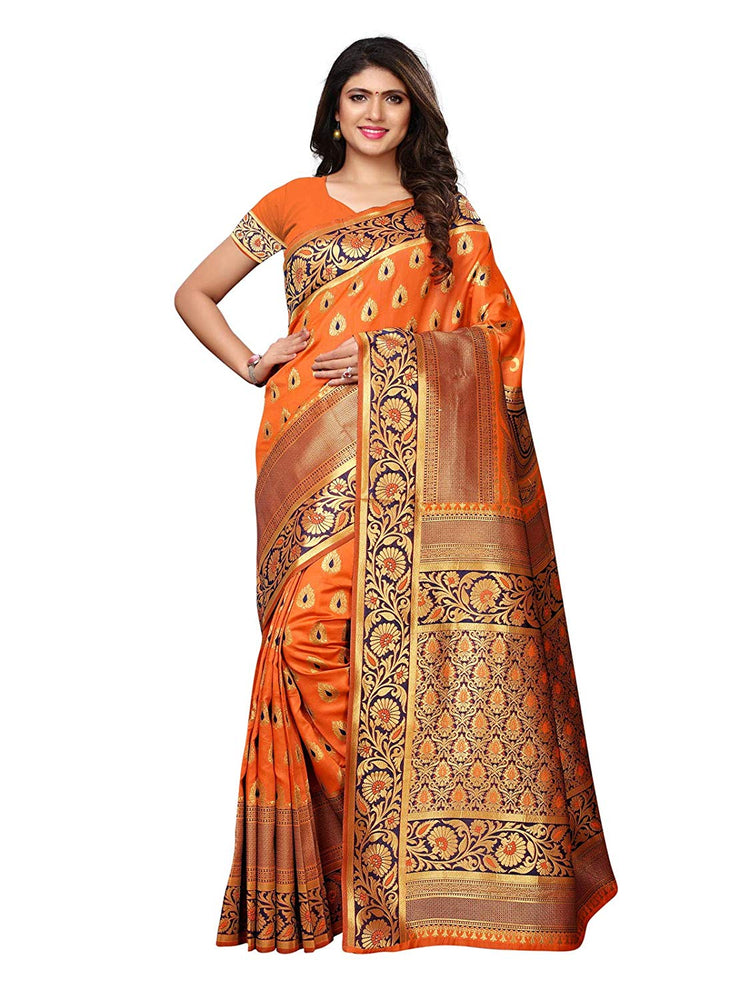 Orange Color Poly Silk Saree only in Bigswipe