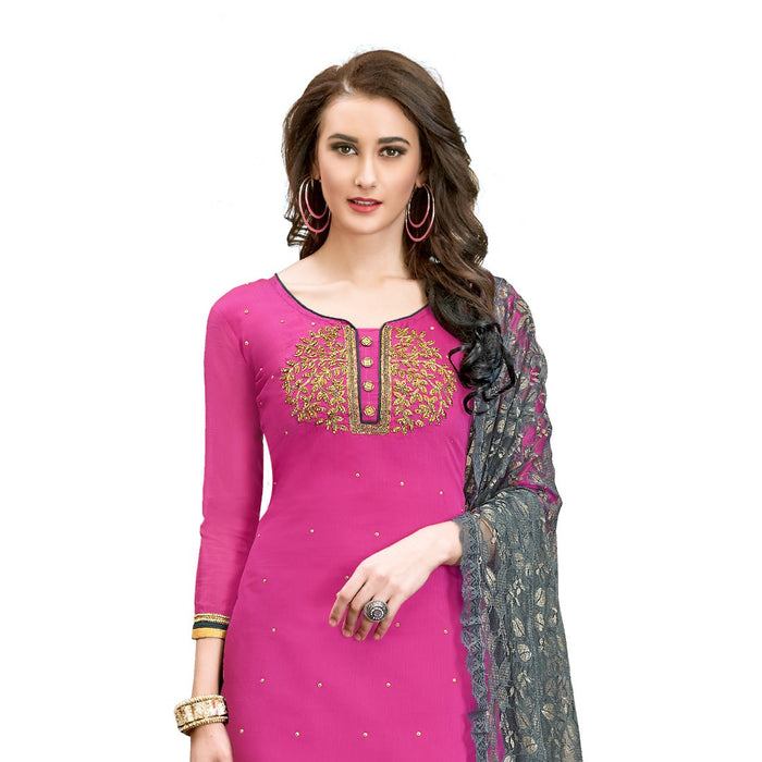 Chanderi Cotton Fabric Pink Color Dress Material only in Bigswipe