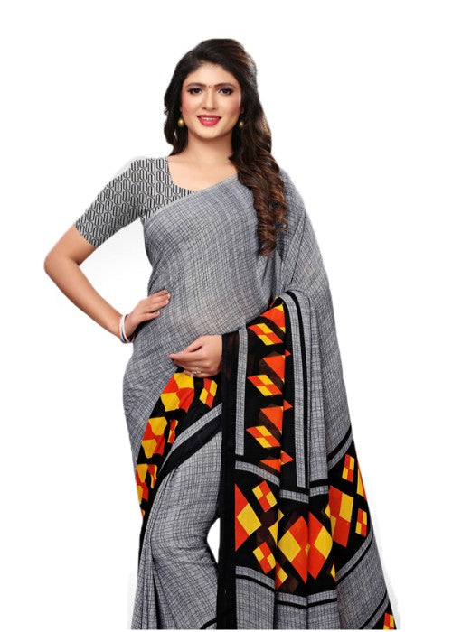 Grey, Black, Multi Color Georgette Printed Work Saree only in Bigswipe