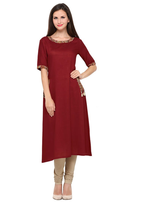 Maroon Color Printed,Buttons Rayon Kurti only in Bigswipe